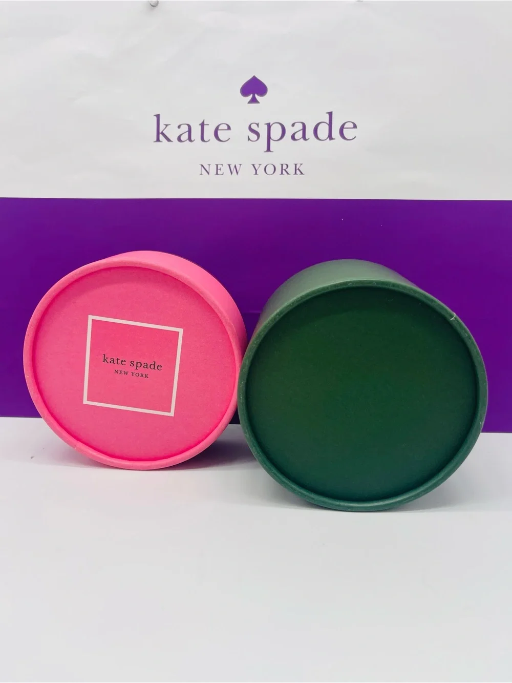 kate spade Pink and Forest Green Round Gift Boxe New